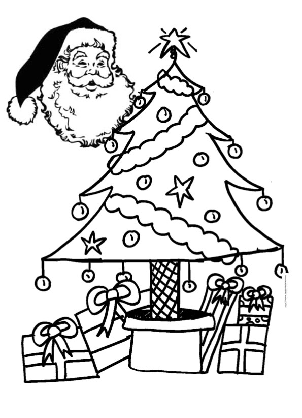 Coloriage de la tête du Père Noël devant le sapin  dessin 41